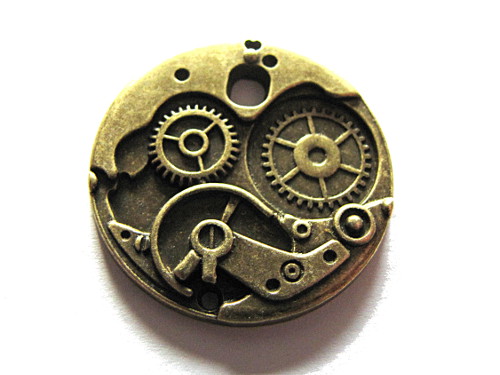 Anhnger Uhrwerk, Steampunk, bronzefarben, ca. 37mm